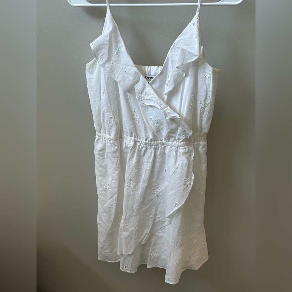Express wrap front white eyelit dress size medium